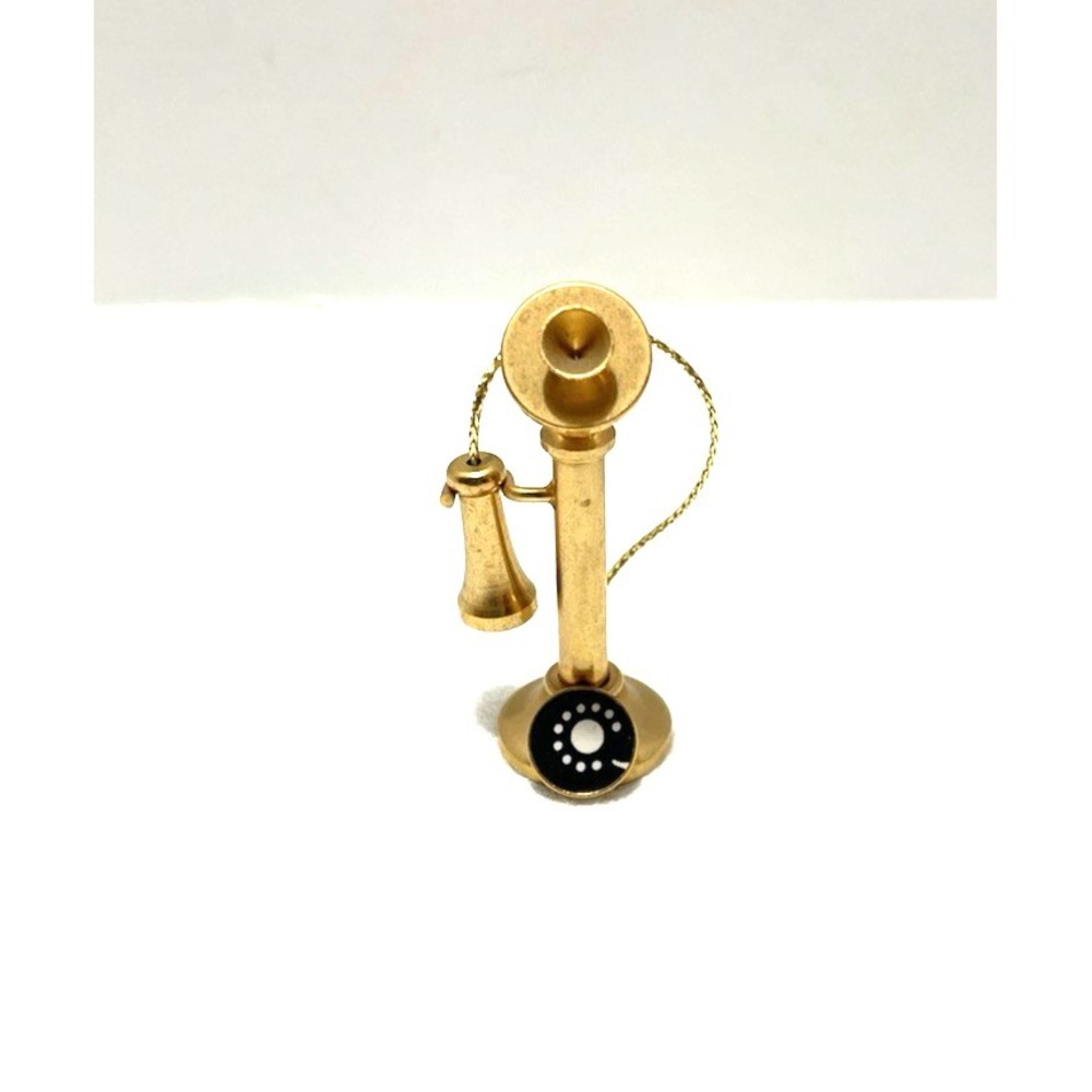 Vintage Candlestick Telephone Phone Brass Toned Metal Dollhouse Miniature 2" H